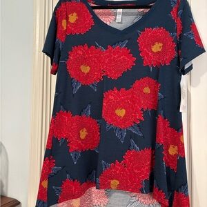 Christy Blue and Red Asymmetrical Graphic Tee